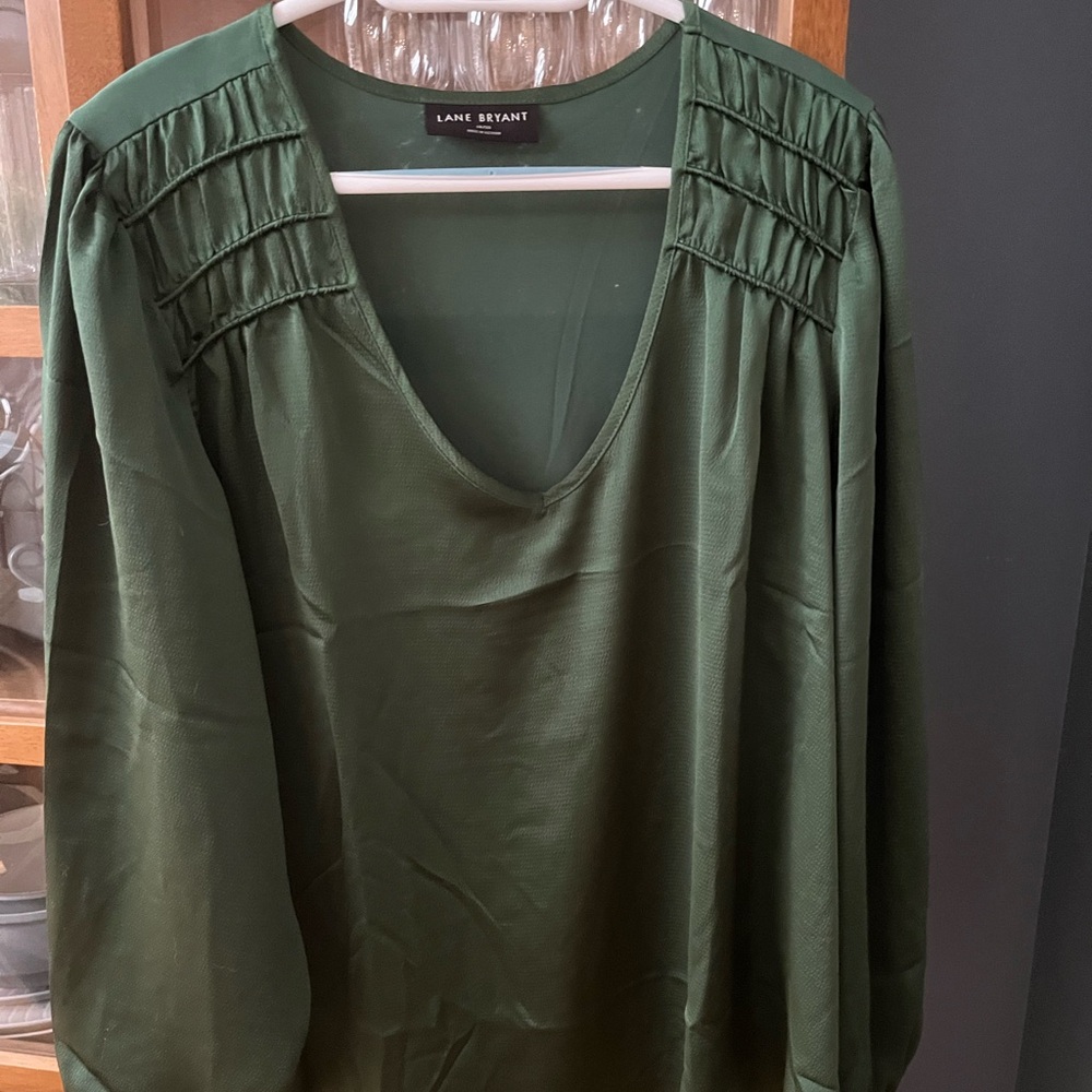 Lane Bryant Green Pleated 3/4 Sleeve Blouse